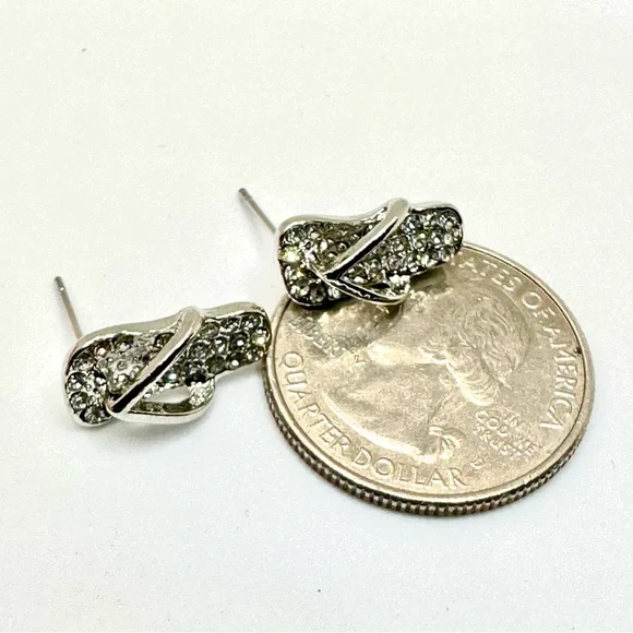 NWOT - Sparkling Silver Crystal Flip-Flop Earrings - Picture 11 of 13